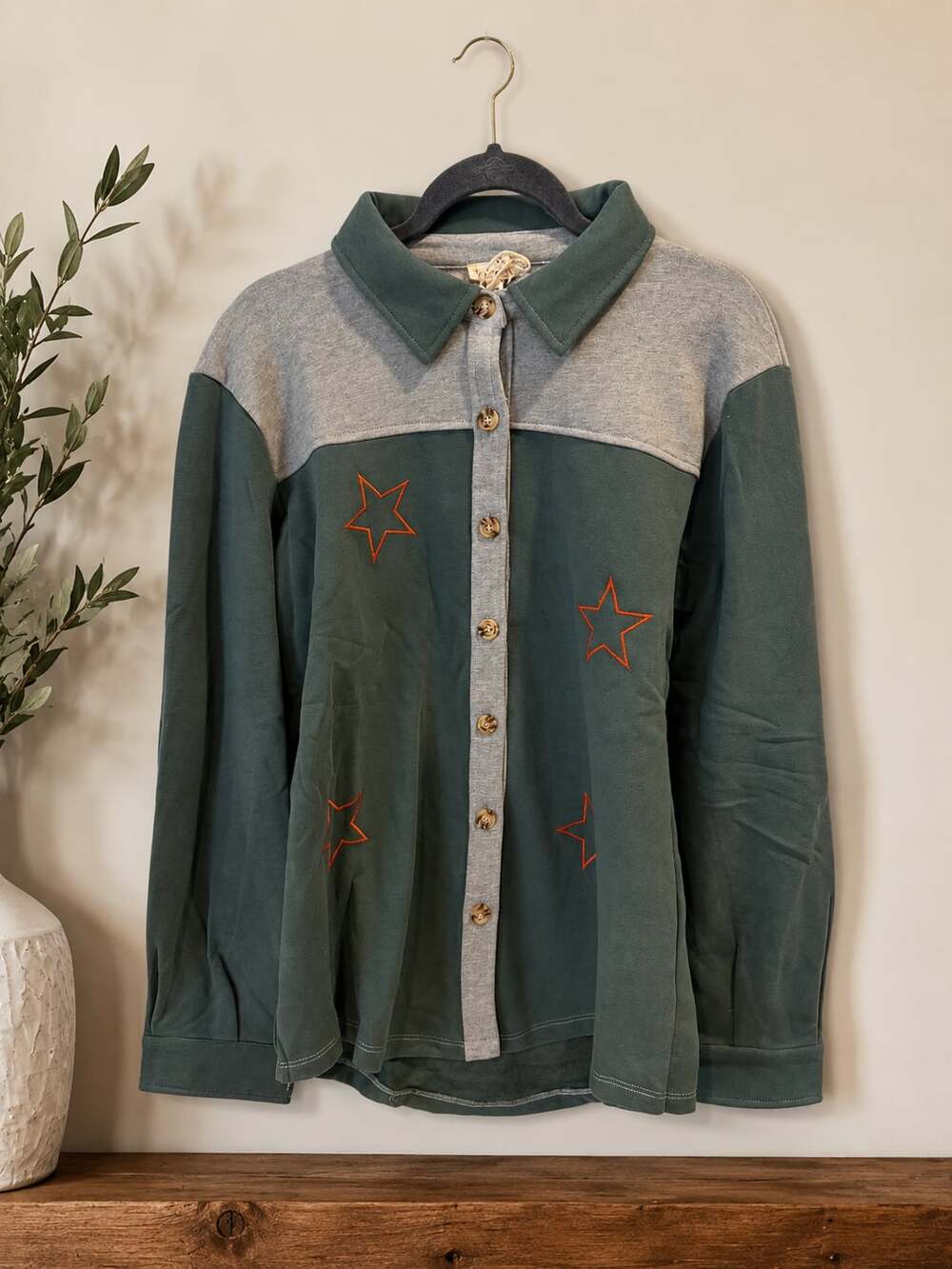 NWT Hem & Thread Color Block Star Patch Shirt Jacket Sz L